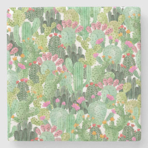 Handgemalte Kakteen: Wüstengrün Steinuntersetzer