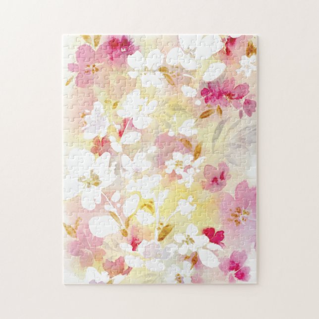 Handgemalte Kirschblüte Blumenblüte mit Blumenrosa Puzzle (Vertikal)