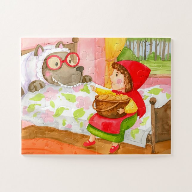 Handgemalte kleine rote Riding Hood Big Bad Wolf Puzzle (Horizontal)