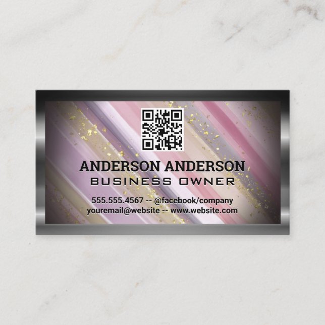 Handgemalte Kunst | Gold Flakes | QR-Code Visitenkarte (Vorderseite)
