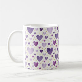 Handgemalte Lavendel- und Gold-Wasserfarben-Herzen Kaffeetasse