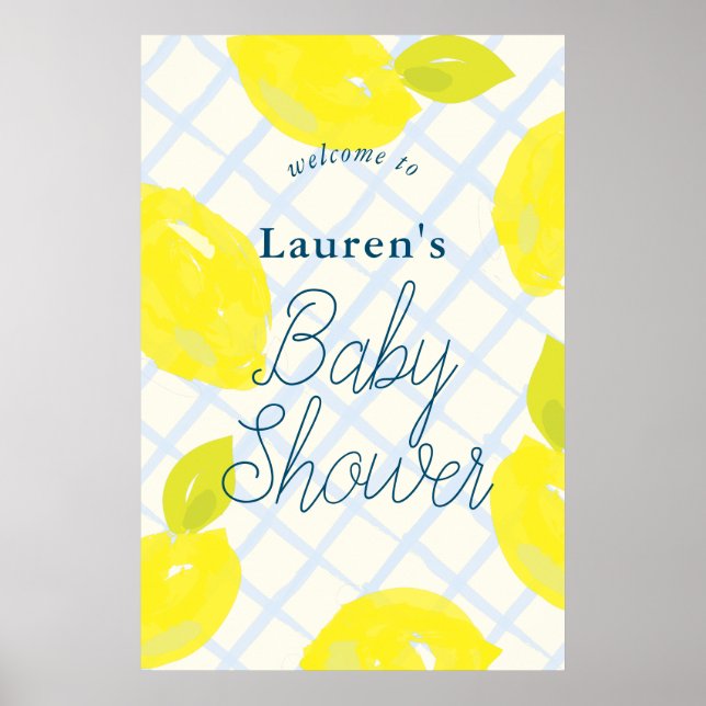 Handgemalte Lemon Blue Baby Dusche Begrüßungszeich Poster (Vorne)