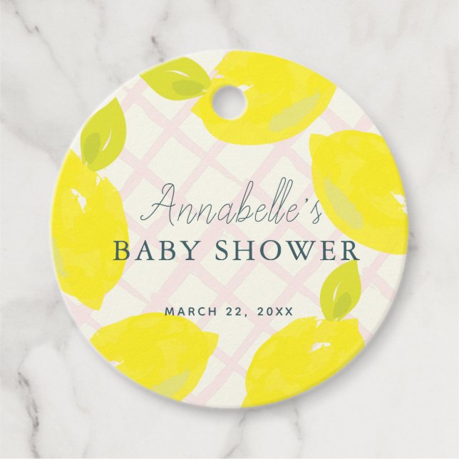 Handgemalte Lemon Pink Babydusche Danke Geschenkanhänger (Vorderseite)