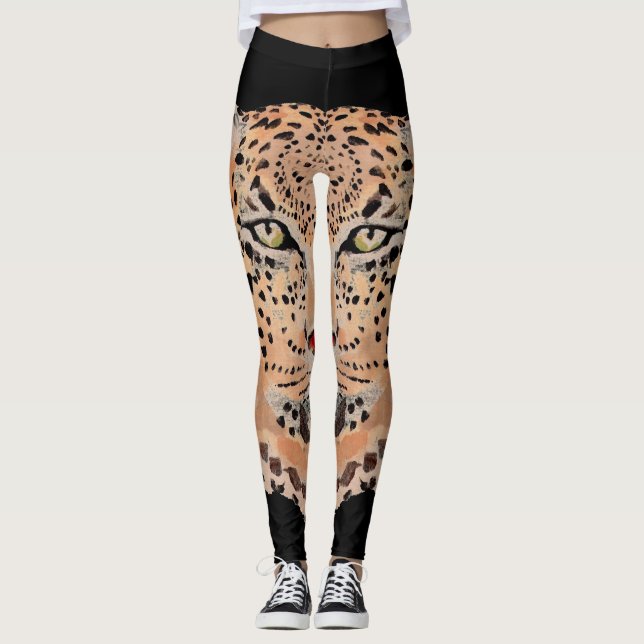 Handgemalte Leopard-Druck-Leggings Leggings (Vorderseite)