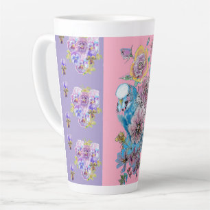 Handgemalte Lila blaue Budgie Blüte Latte Tasse