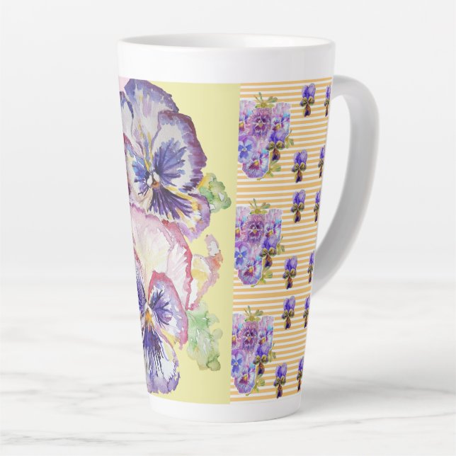 Handgemalte Lila Pansy-Stiefmütterchen Blumenmuste Milchtasse (Rechte Ecke)