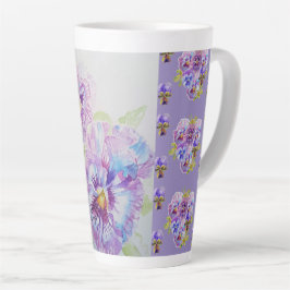 Handgemalte Lila Pansy-Stiefmütterchen Latte Tasse