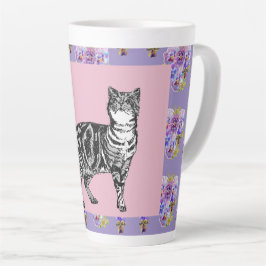 Handgemalte Lila Tabby Katzenblüte Latte Tasse