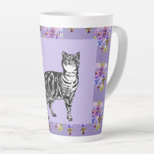 Handgemalte Lila Tabby Katzenblüte Latte Tasse