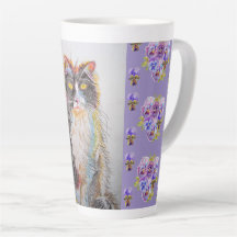 Handgemalte Lila Tuxedo Katzenblume Latte Tasse