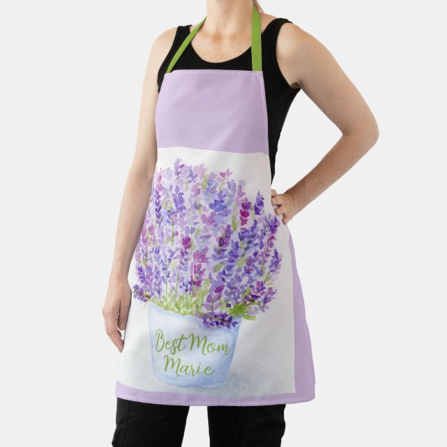 Handgemalte lose Wasserfarbe-Lavendel-Blumen-MUTTE Schürze (InSitu)