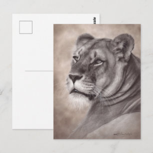 Handgemalte Löwin-Wildtier-Kunst Postkarte
