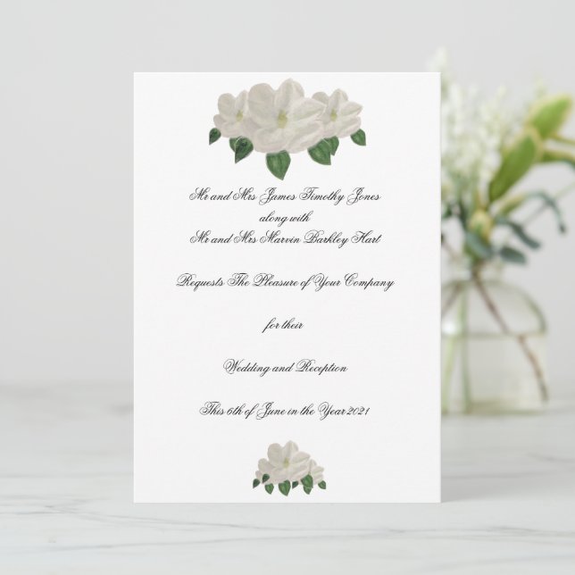 Handgemalte Magnolia Magnolias Hochzeit Einladung (Stehend Vorderseite)