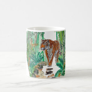 Handgemalte majestätische Tiger-Dschungel-Aquarell Kaffeetasse