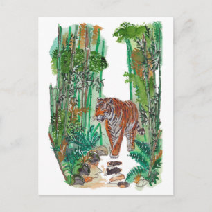 Handgemalte majestätische Tiger-Dschungel-Aquarell Postkarte