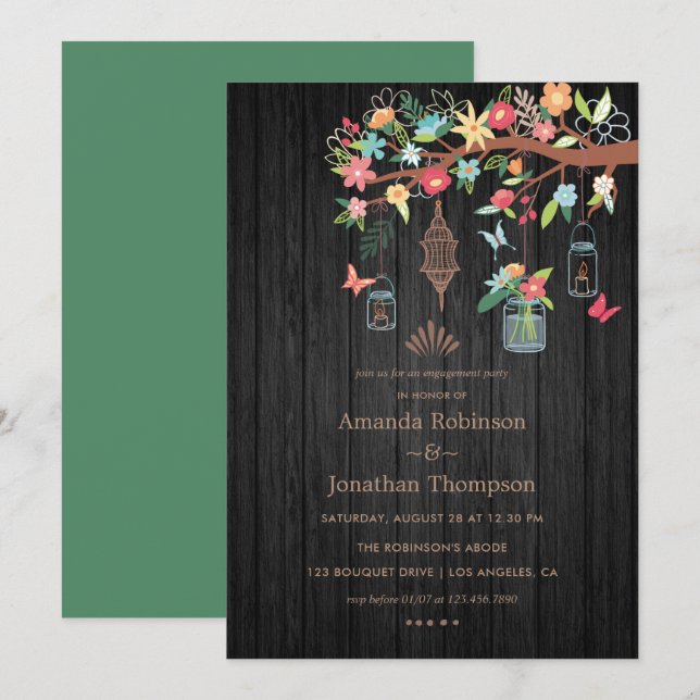 Handgemalte Mason Jars Spring Engagement Party Einladung (Vorne/Hinten)