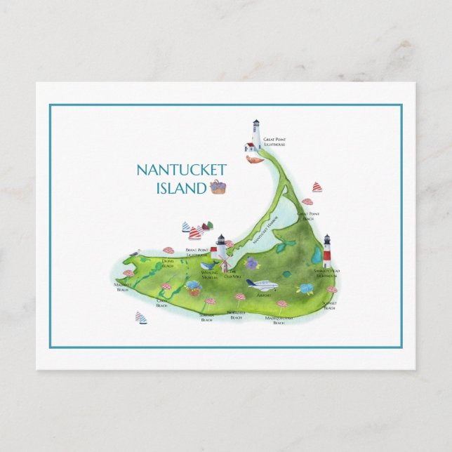 Handgemalte Nantucket-Insel Postkarte (Vorderseite)