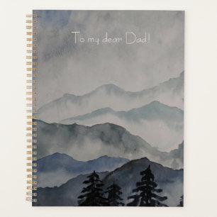 handgemalte, nebelige Berglandschaft Aquarell Planer