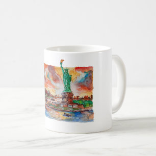 Handgemalte New York Liberty Statue Aquarell Kaffeetasse