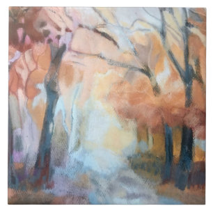 Handgemalte, orange-gelbe Bäume Fliese