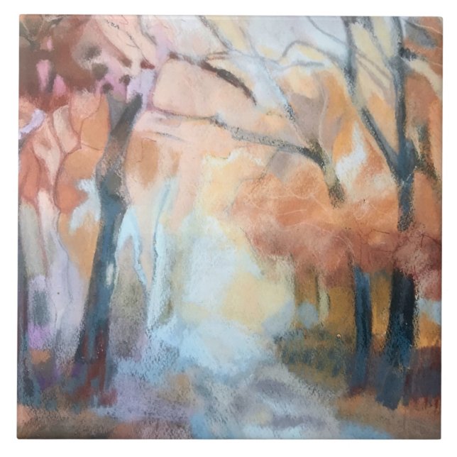 Handgemalte, orange-gelbe Bäume Fliese (Vorderseite)