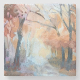 Handgemalte, orange-gelbe Bäume Steinuntersetzer