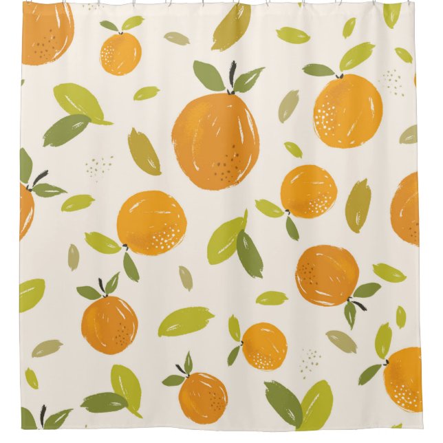 Handgemalte Orangen Frucht nahtlos Muster Design Duschvorhang (Vorderseite)