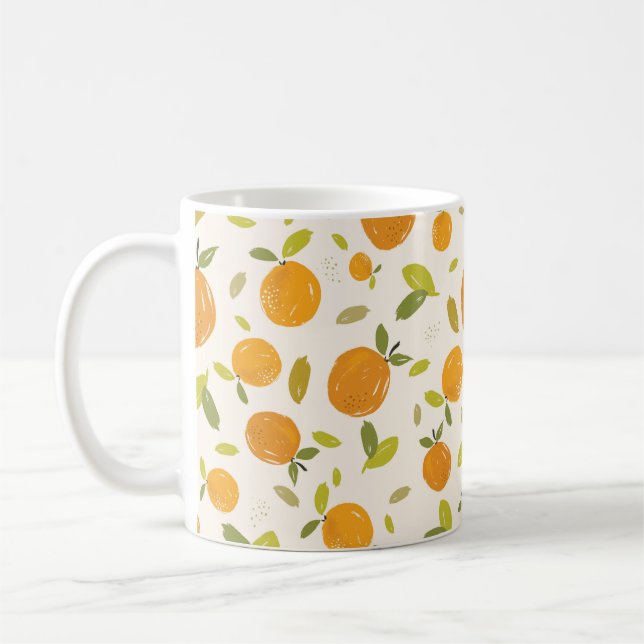 Handgemalte Orangen Frucht nahtlos Muster Design Kaffeetasse (Links)