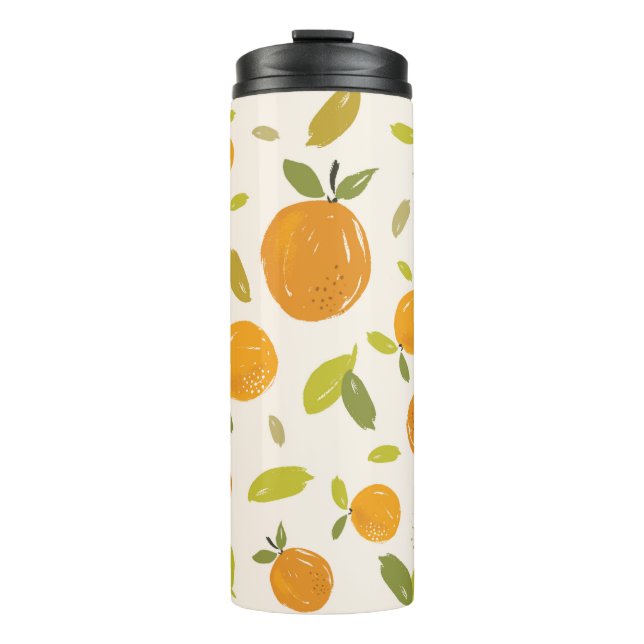 Handgemalte Orangen Frucht nahtlos Muster Design Thermosbecher (Vorderseite)