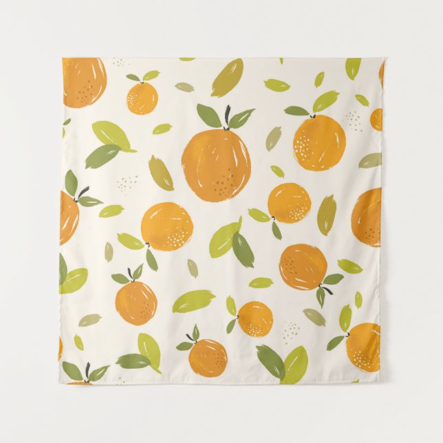 Handgemalte Orangen Frucht nahtlos Muster Design Wandteppich (Vorderseite)