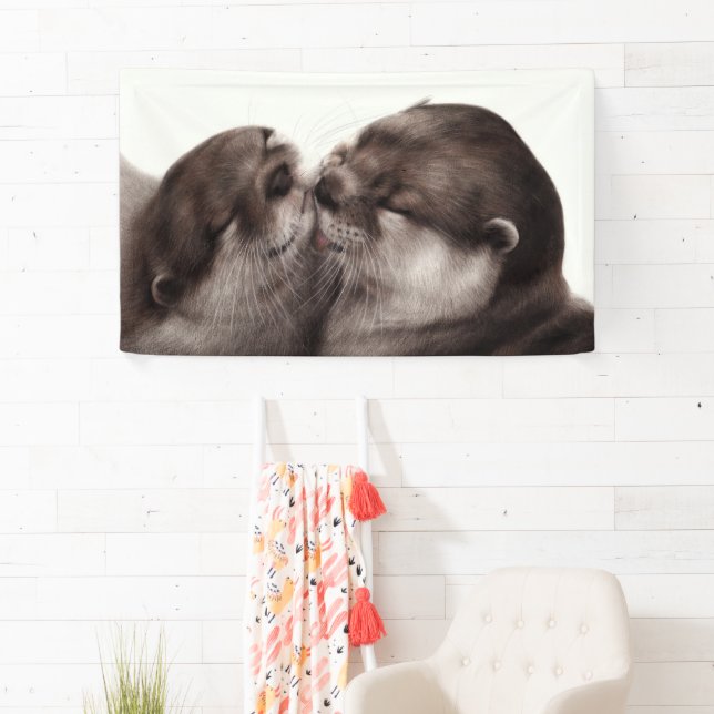 Handgemalte Otters - Zender Moment Wildlife Art Banner (Insitu)
