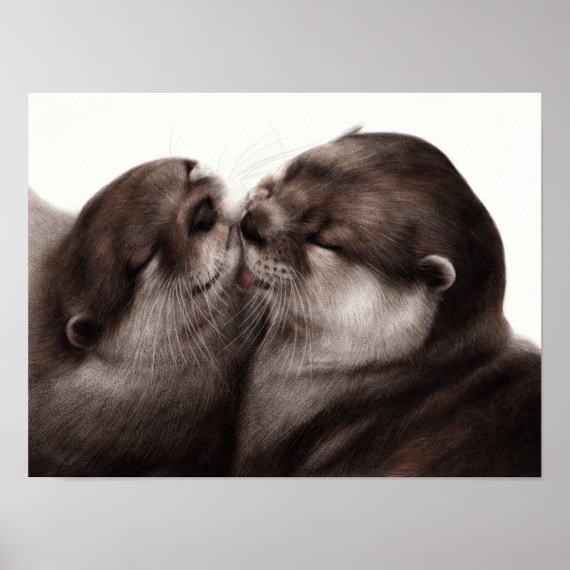 Handgemalte Otters - Zender Moment Wildlife Art Poster (Vorne)