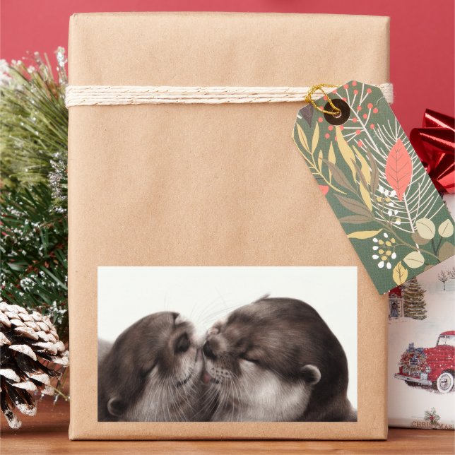 Handgemalte Otters - Zender Moment Wildlife Art Rechteckiger Aufkleber (Feiertag)