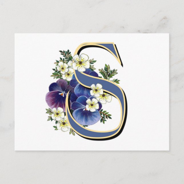 Handgemalte Pansy Initial Monogramm - S Postkarte (Vorderseite)