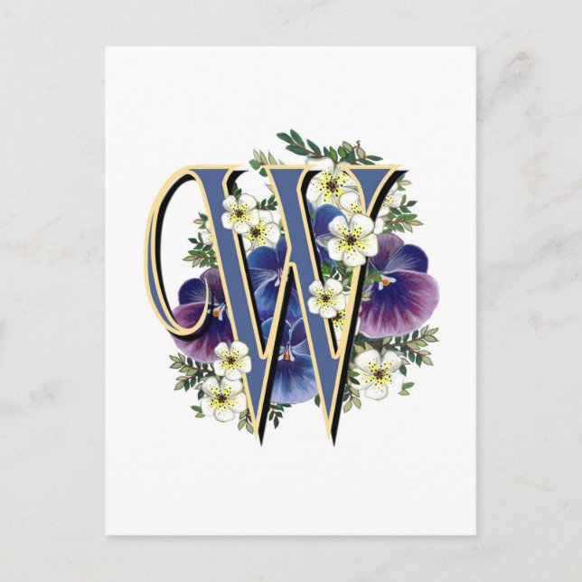 Handgemalte Pansy Initial Monogramm - W Postkarte (Vorderseite)