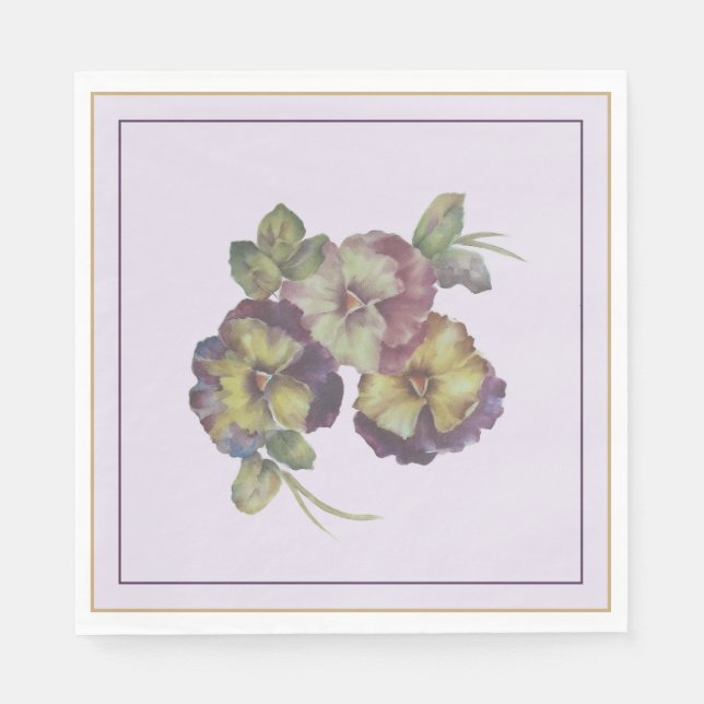 Handgemalte Pansy Luncheon Napkins — Pflaume und G Serviette (Vorderseite)