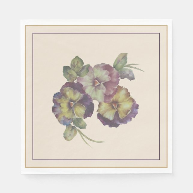 Handgemalte Pansy Luncheon Napkins — Pflaume und G Serviette (Vorderseite)