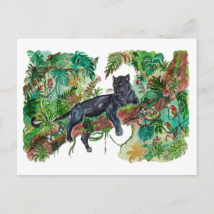 Handgemalte Panther-Dschungel-Aquarell-Kunst Postkarte