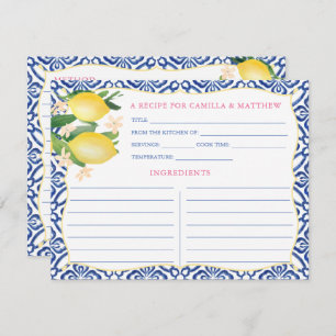 Handgemalte Positano Lemons Royal Blue Recipe Card Einladung