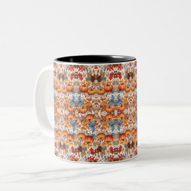 Handgemalte Pumpkins und Pinecones Herbstdekor Zweifarbige Tasse (Vorderseite Links)