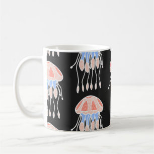Handgemalte Quallen, lebendiges Vintage-Muster. Kaffeetasse