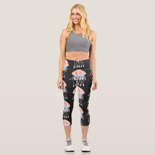 Handgemalte Quallen, lebendiges Vintages Muster. Capri Leggings