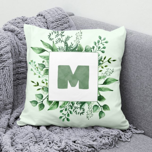Handgemalte Rahmen für die Grünflächen + Aquarellf Kissen (Watercolor Monogram Pillow with Watercolor Greenery)