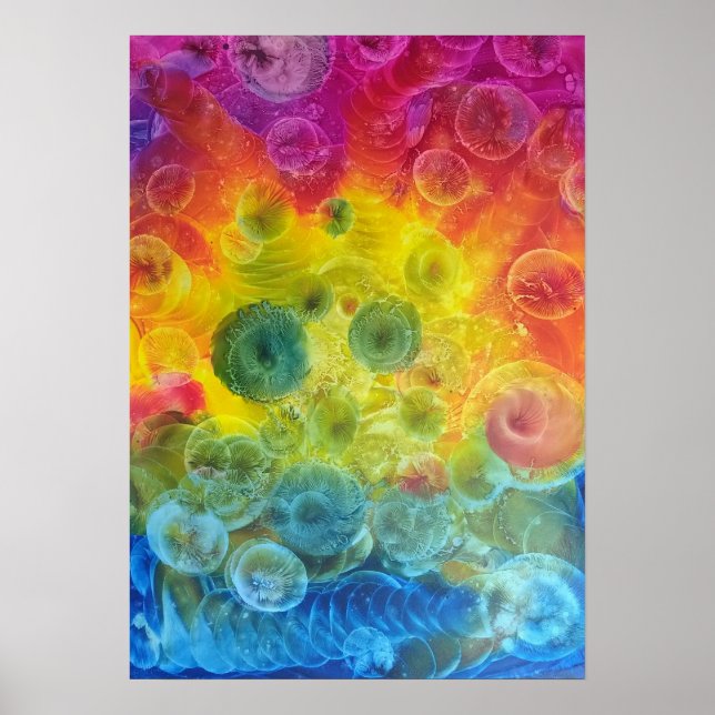 Handgemalte Regenbogen-Abstraktkunst Gouache Poster (Vorne)