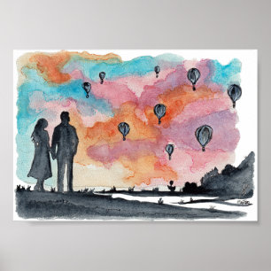 Handgemalte romantische Ballons im Wasserfarb-Stil Poster