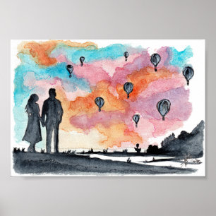 Handgemalte romantische Ballons im Wasserfarb-Stil Poster