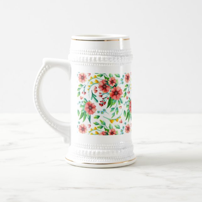 Handgemalte rosa Blume Blumenmuster-23498 Bierglas (Links)