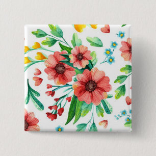 Handgemalte rosa Blume Blumenmuster-23498 Button