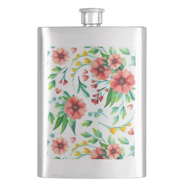 Handgemalte rosa Blume Blumenmuster-23498 Flachmann (Vorderseite)