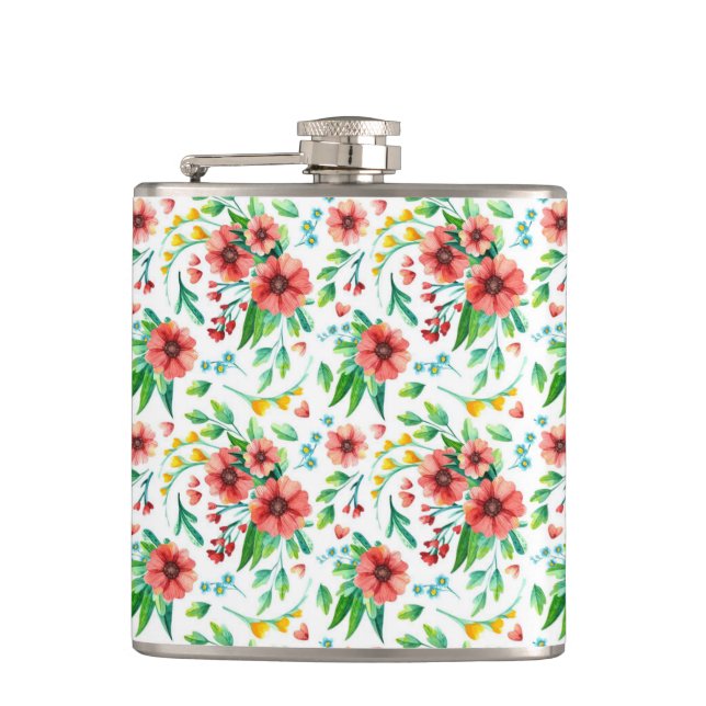 Handgemalte rosa Blume Blumenmuster-23498 Flachmann (Vorderseite)